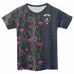 ScotsTee Shop Scottish Sempill (Semple) Family Crest Tartan T-shirt Scottish Thistle Flower Half Style