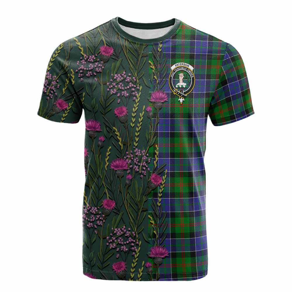 ScotsTee Shop Scottish Paterson Family Crest Tartan T-shirt Scottish Thistle Flower Half Style