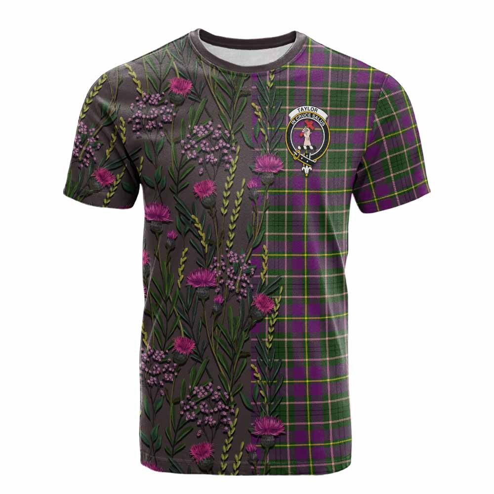 ScotsTee Shop Scottish Taylor (Tailyour) Family Crest Tartan T-shirt Scottish Thistle Flower Half Style