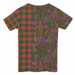 ScotsTee Shop Scottish Pollock Family Crest Tartan T-shirt Scottish Thistle Flower Half Style