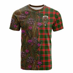 ScotsTee Shop Scottish Pollock Family Crest Tartan T-shirt Scottish Thistle Flower Half Style