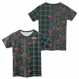 ScotsTee Shop Scottish Sutherland Family Crest Tartan T-shirt Scottish Thistle Flower Half Style