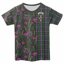 ScotsTee Shop Scottish Russell Family Crest Tartan T-shirt Scottish Thistle Flower Half Style