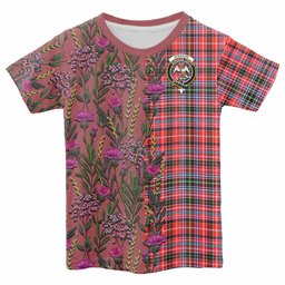 ScotsTee Shop Scottish Straiton Family Crest Tartan T-shirt Scottish Thistle Flower Half Style