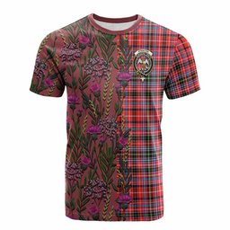 ScotsTee Shop Scottish Straiton Family Crest Tartan T-shirt Scottish Thistle Flower Half Style