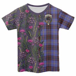 ScotsTee Shop Scottish Rutherford Family Crest Tartan T-shirt Scottish Thistle Flower Half Style