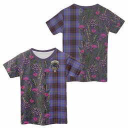 ScotsTee Shop Scottish Rutherford Family Crest Tartan T-shirt Scottish Thistle Flower Half Style