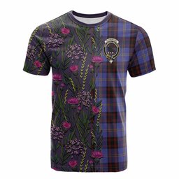 ScotsTee Shop Scottish Rutherford Family Crest Tartan T-shirt Scottish Thistle Flower Half Style