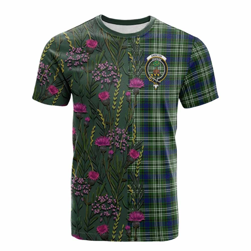 ScotsTee Shop Scottish Swinton Family Crest Tartan T-shirt Scottish Thistle Flower Half Style