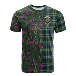 ScotsTee Shop Scottish Swinton Family Crest Tartan T-shirt Scottish Thistle Flower Half Style