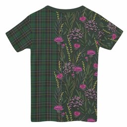 ScotsTee Shop Scottish MacAlpine (MacAlpin) Family Crest Tartan T-shirt Scottish Thistle Flower Half Style