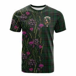 ScotsTee Shop Scottish MacAlpine (MacAlpin) Family Crest Tartan T-shirt Scottish Thistle Flower Half Style
