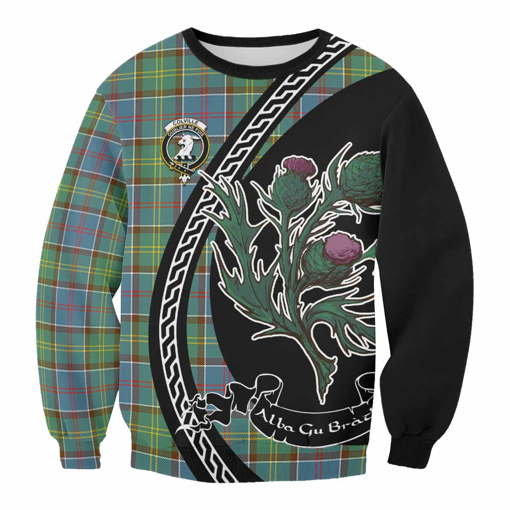 ScotsTee Shop Colville Family Crest Tartan Sweatshirt Alba Thistle Inspired
