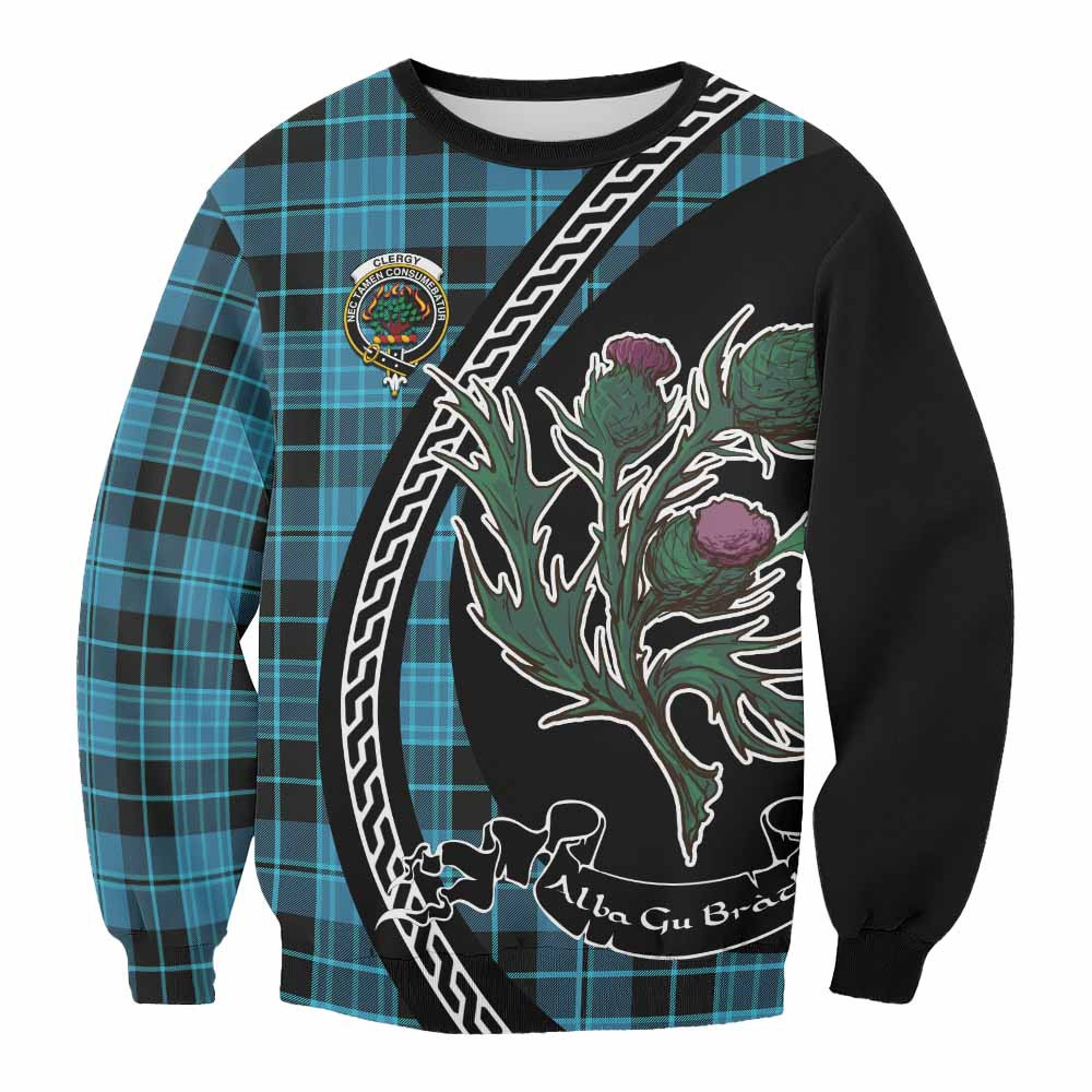 ScotsTee Shop Clergy Family Crest Tartan Sweatshirt Alba Thistle Inspired