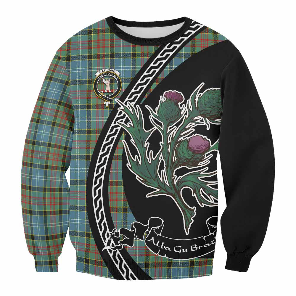 ScotsTee Shop Cathcart Family Crest Tartan Sweatshirt Alba Thistle Inspired