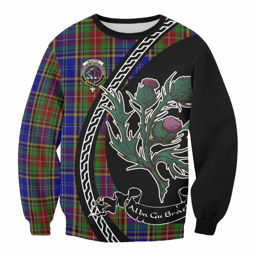 ScotsTee Shop Beattie (Beatty) Family Crest Tartan Sweatshirt Alba Thistle Inspired