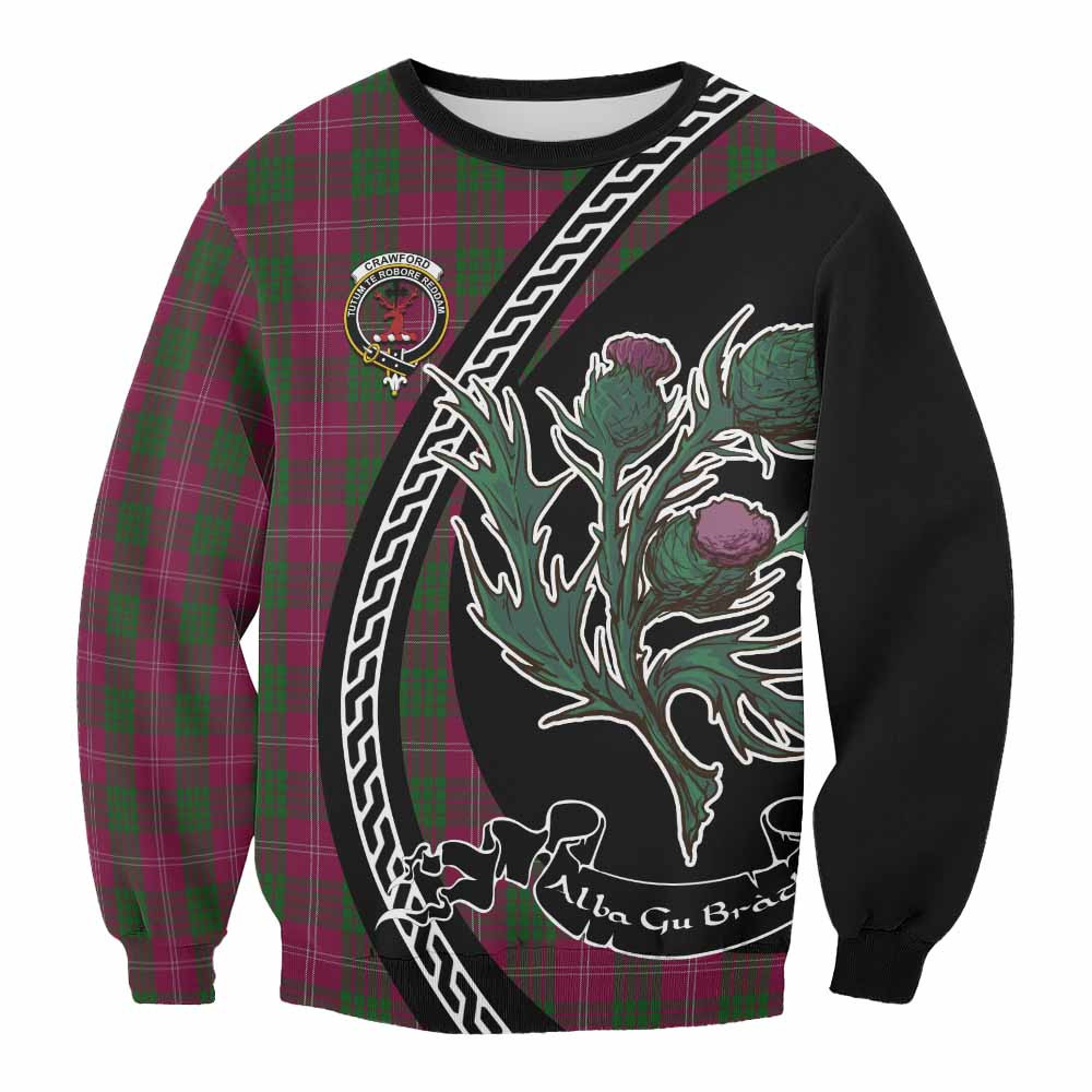 ScotsTee Shop Crawford Family Crest Tartan Sweatshirt Alba Thistle Inspired