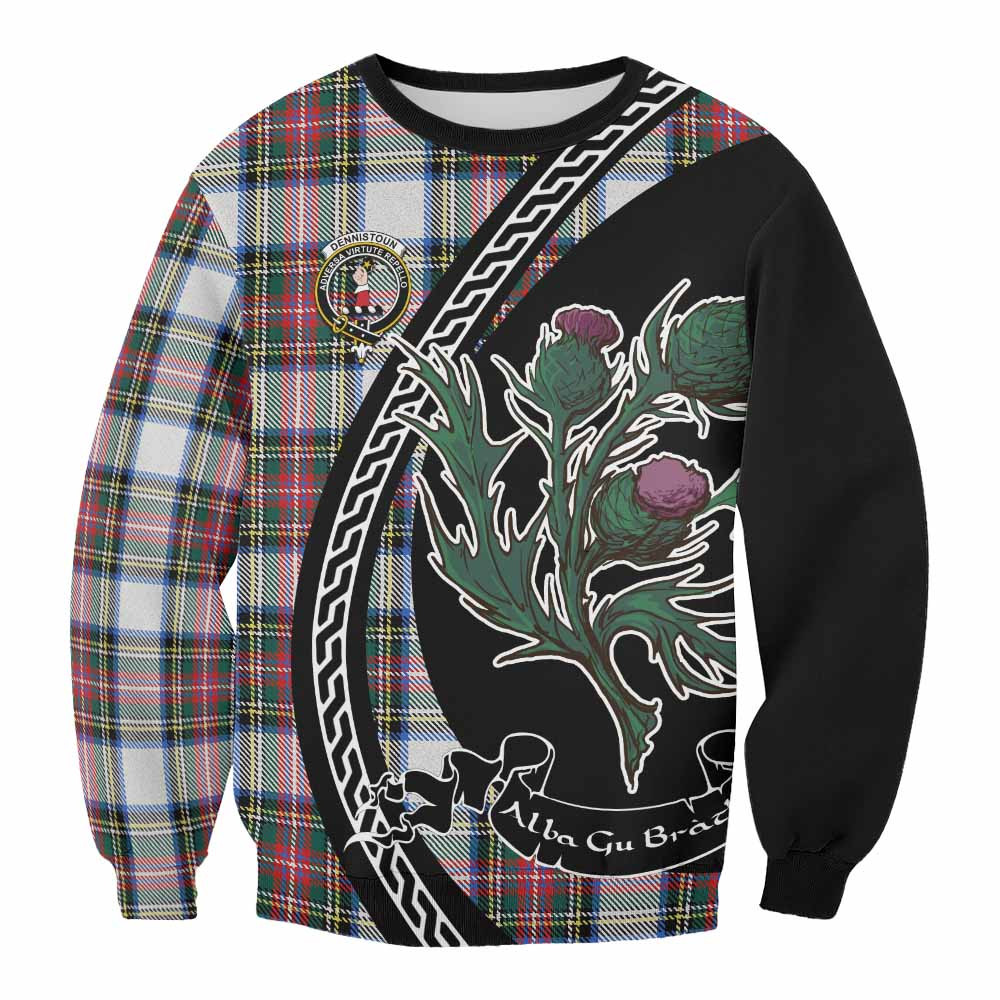 ScotsTee Shop Dennistoun Family Crest Tartan Sweatshirt Alba Thistle Inspired