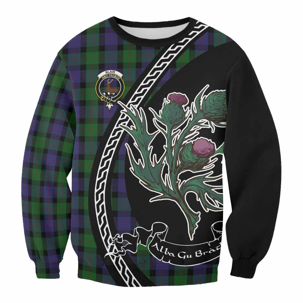 ScotsTee Shop Blair Family Crest Tartan Sweatshirt Alba Thistle Inspired