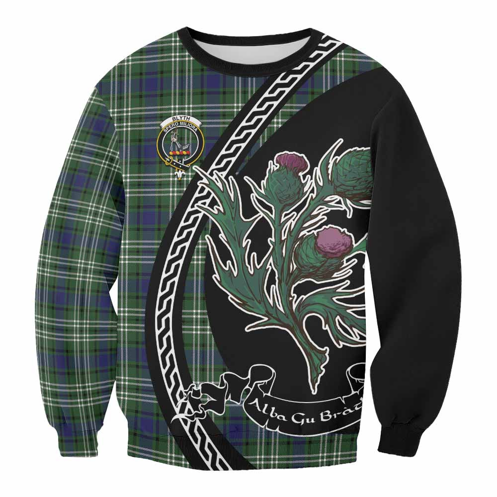 ScotsTee Shop Blyth Family Crest Tartan Sweatshirt Alba Thistle Inspired