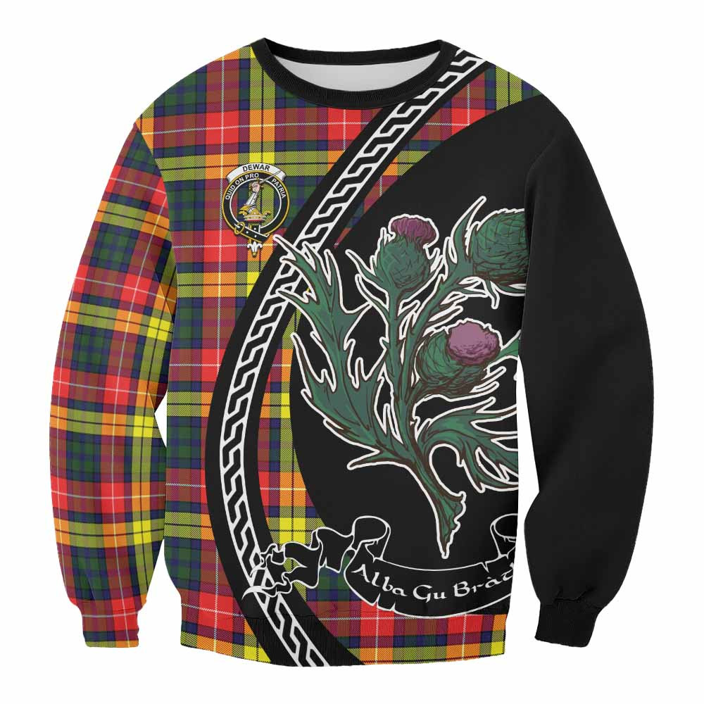 ScotsTee Shop Dewar Family Crest Tartan Sweatshirt Alba Thistle Inspired