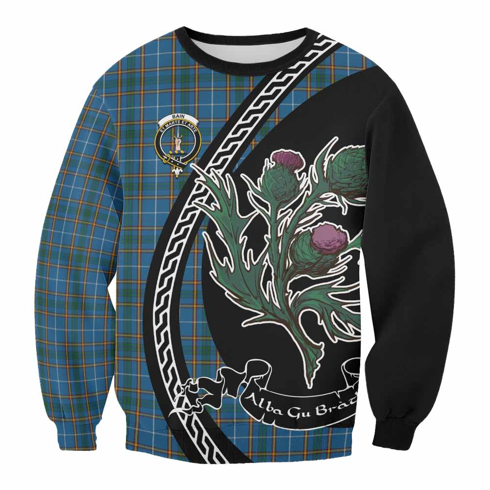 ScotsTee Shop Bain Family Crest Tartan Sweatshirt Alba Thistle Inspired