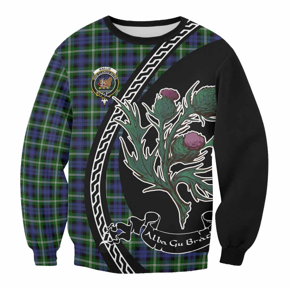 ScotsTee Shop Baillie (Bailey) Family Crest Tartan Sweatshirt Alba Thistle Inspired