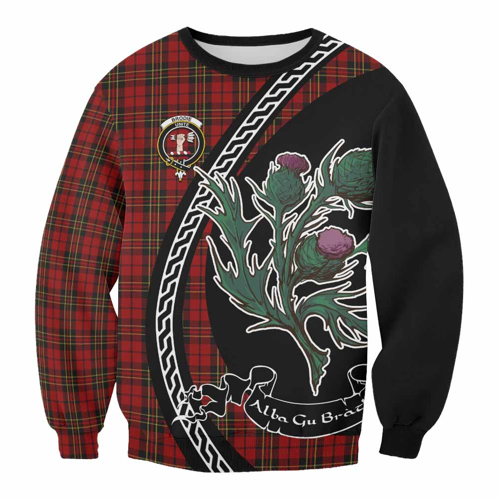 ScotsTee Shop Brodie Family Crest Tartan Sweatshirt Alba Thistle Inspired