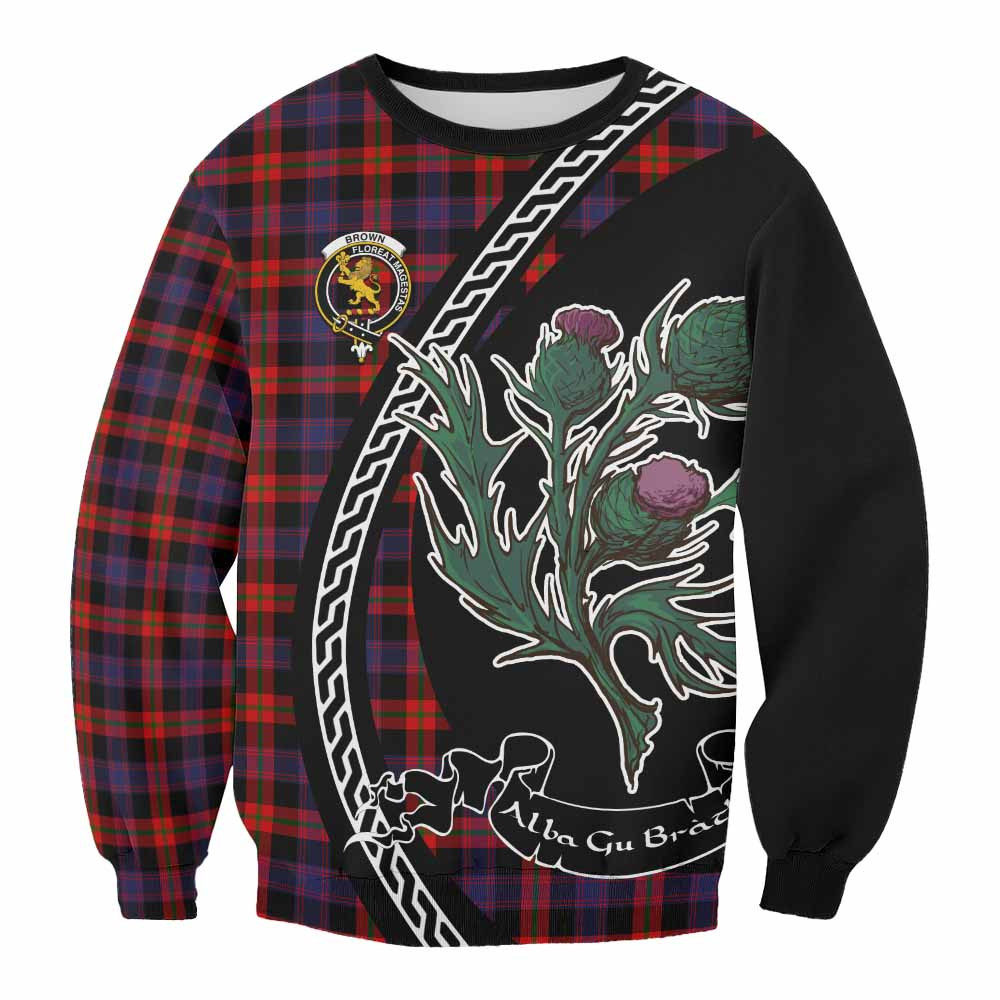 ScotsTee Shop Brown (Broun) Family Crest Tartan Sweatshirt Alba Thistle Inspired