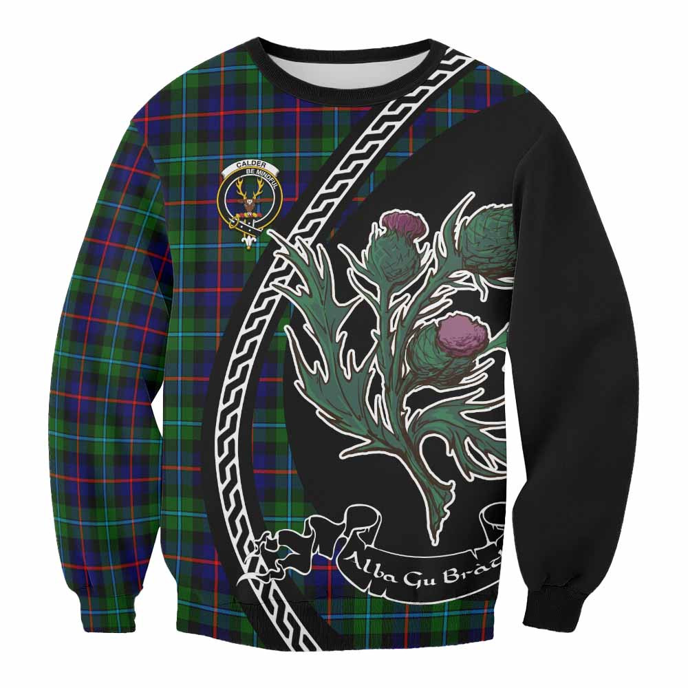 ScotsTee Shop Calder Family Crest Tartan Sweatshirt Alba Thistle Inspired