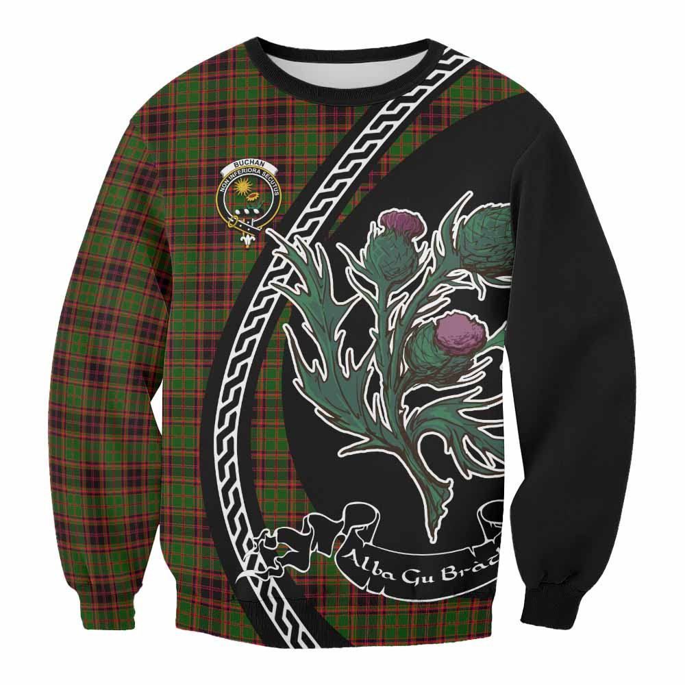 ScotsTee Shop Buchan Family Crest Tartan Sweatshirt Alba Thistle Inspired