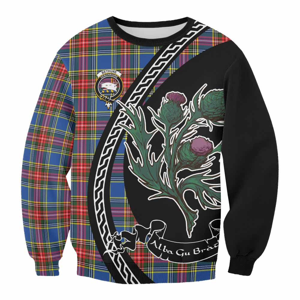 ScotsTee Shop Bethune Family Crest Tartan Sweatshirt Alba Thistle Inspired