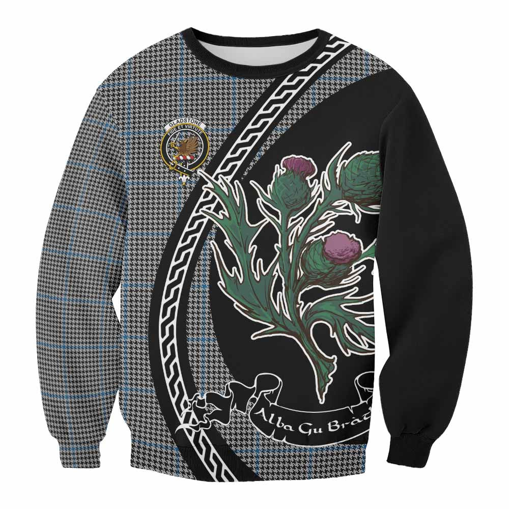 ScotsTee Shop Gladstone (Gladstanes) Family Crest Tartan Sweatshirt Alba Thistle Inspired