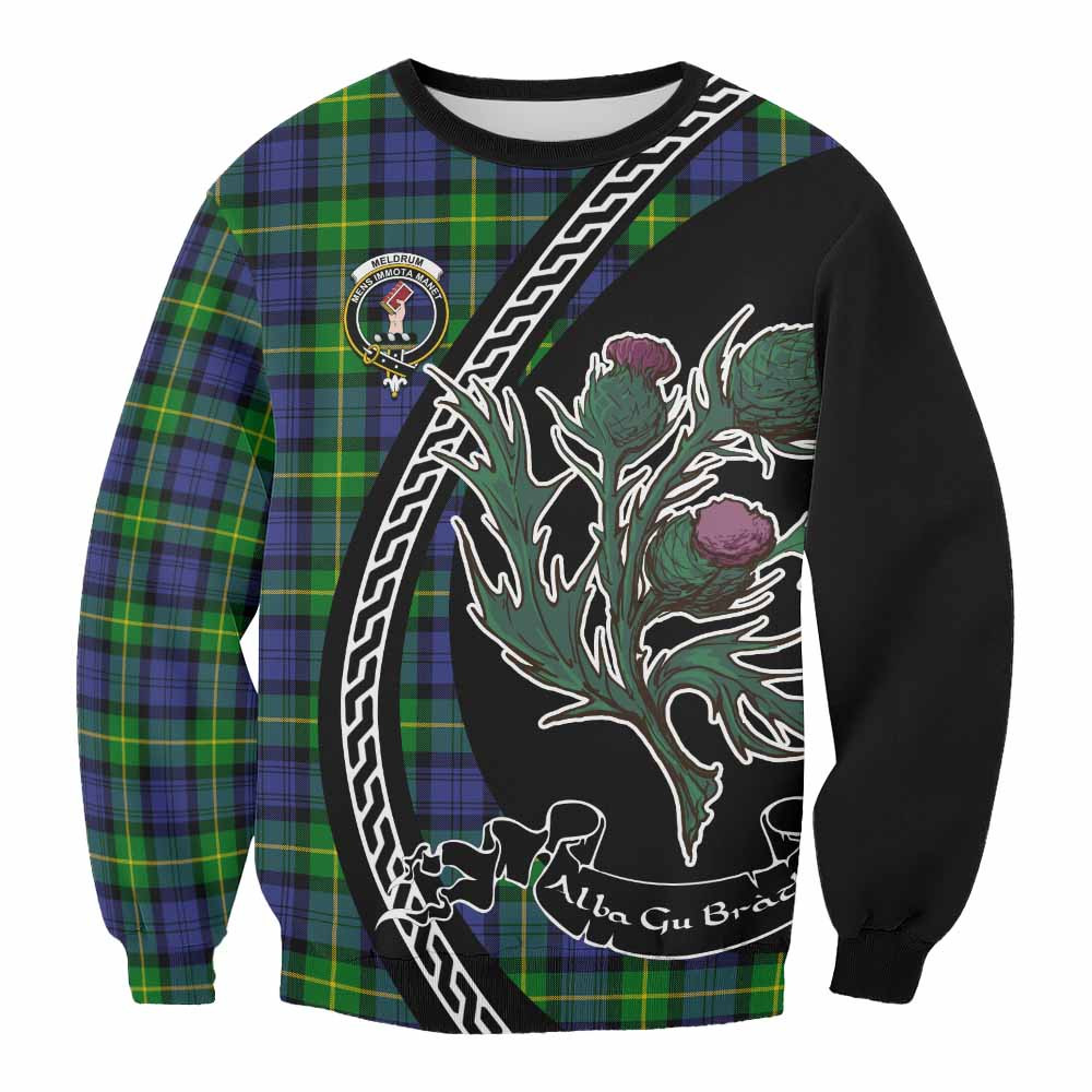 ScotsTee Shop Meldrum Family Crest Tartan Sweatshirt Alba Thistle Inspired