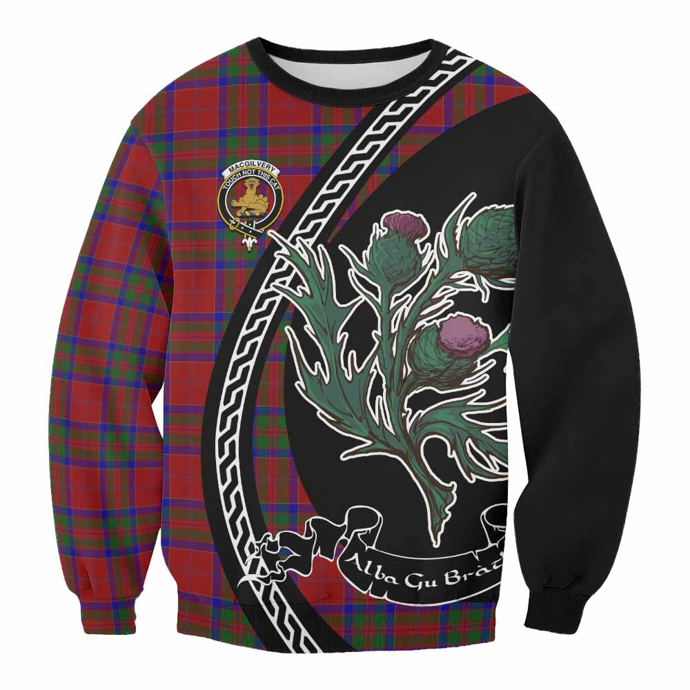 ScotsTee Shop MacGilvery (McGilvery) Family Crest Tartan Sweatshirt Alba Thistle Inspired
