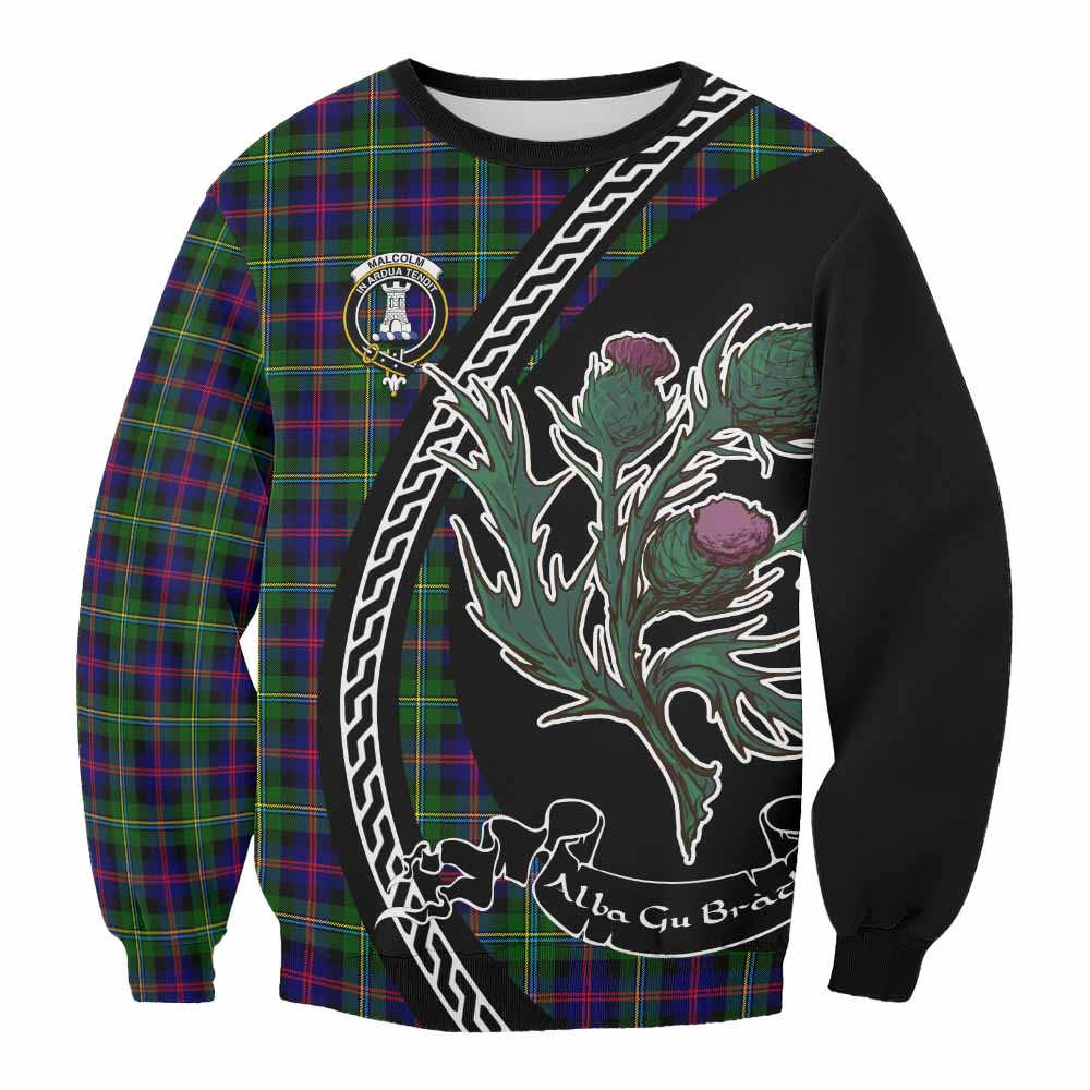 ScotsTee Shop Malcolm Family Crest Tartan Sweatshirt Alba Thistle Inspired