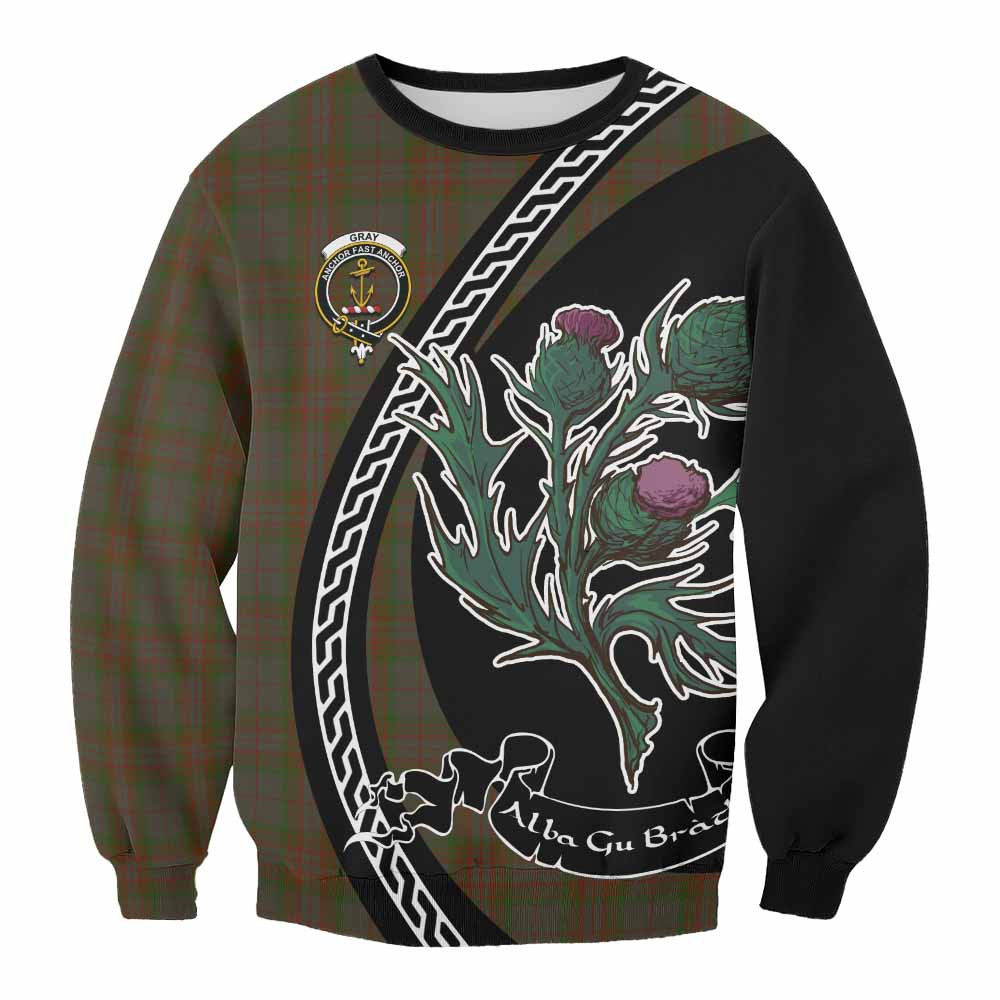 ScotsTee Shop Gray Family Crest Tartan Sweatshirt Alba Thistle Inspired