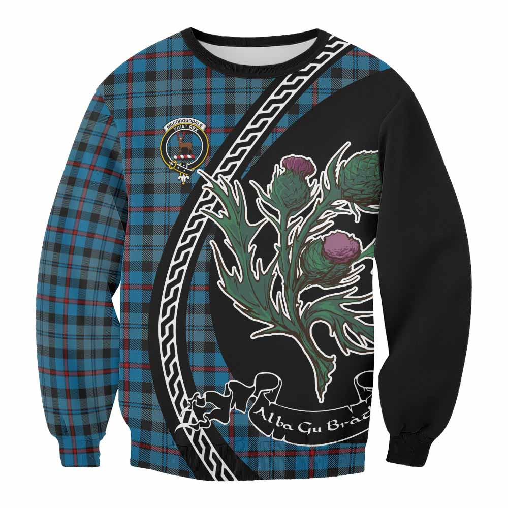 ScotsTee Shop MacCorquodale (McCorquodale) Family Crest Tartan Sweatshirt Alba Thistle Inspired