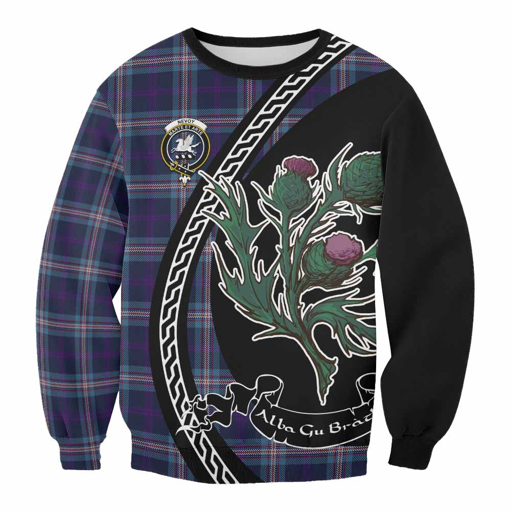 ScotsTee Shop Nevoy Family Crest Tartan Sweatshirt Alba Thistle Inspired