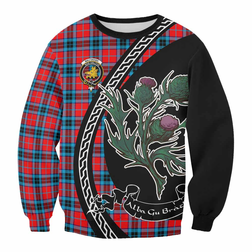 ScotsTee Shop MacTavish (McTavish) Family Crest Tartan Sweatshirt Alba Thistle Inspired