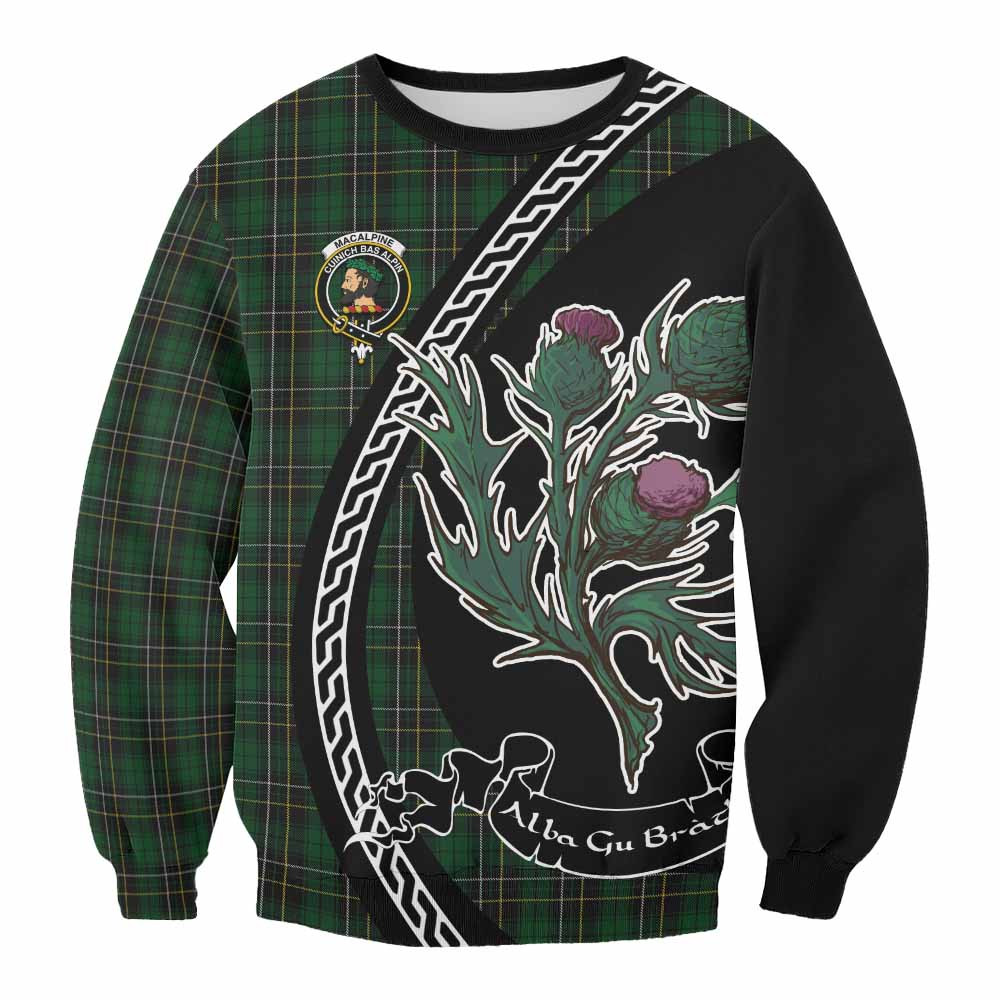 ScotsTee Shop MacAlpine (MacAlpin) Family Crest Tartan Sweatshirt Alba Thistle Inspired