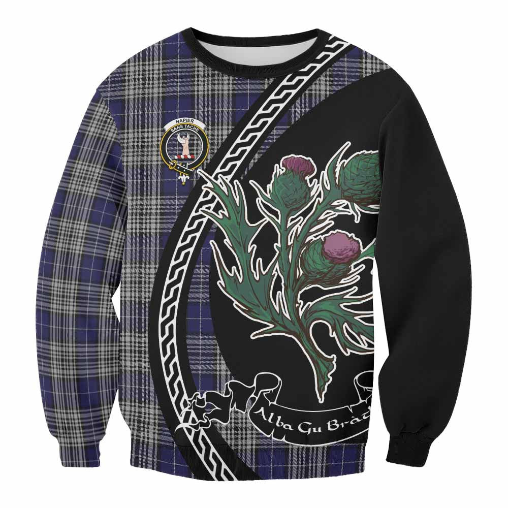 ScotsTee Shop Napier Family Crest Tartan Sweatshirt Alba Thistle Inspired
