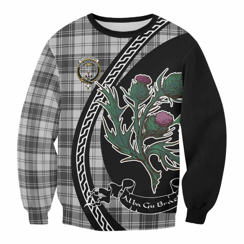 ScotsTee Shop Glendinning Family Crest Tartan Sweatshirt Alba Thistle Inspired
