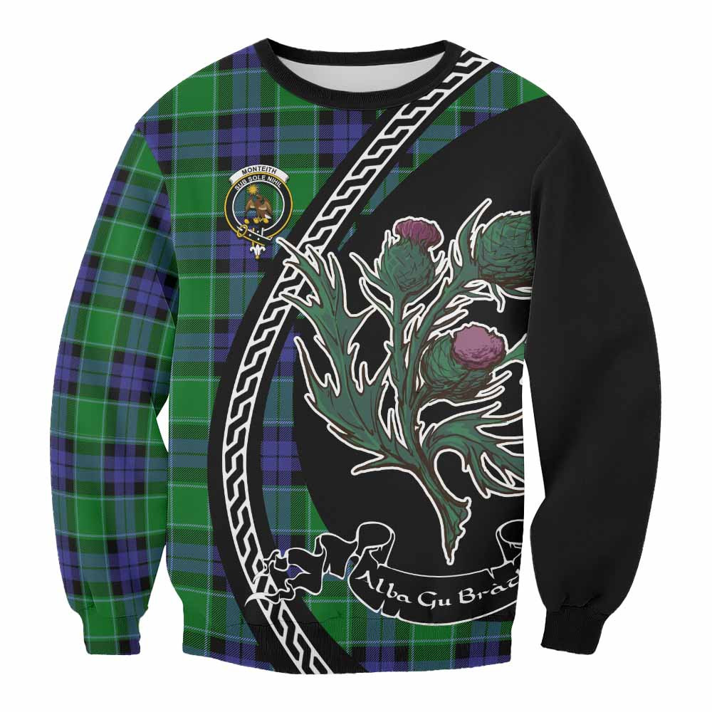ScotsTee Shop Monteith Family Crest Tartan Sweatshirt Alba Thistle Inspired