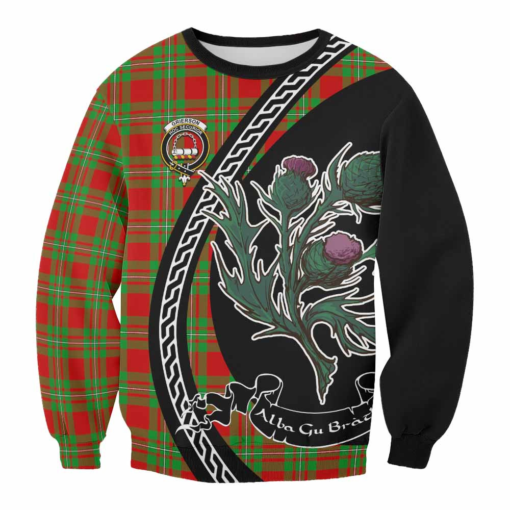 ScotsTee Shop Grierson Family Crest Tartan Sweatshirt Alba Thistle Inspired