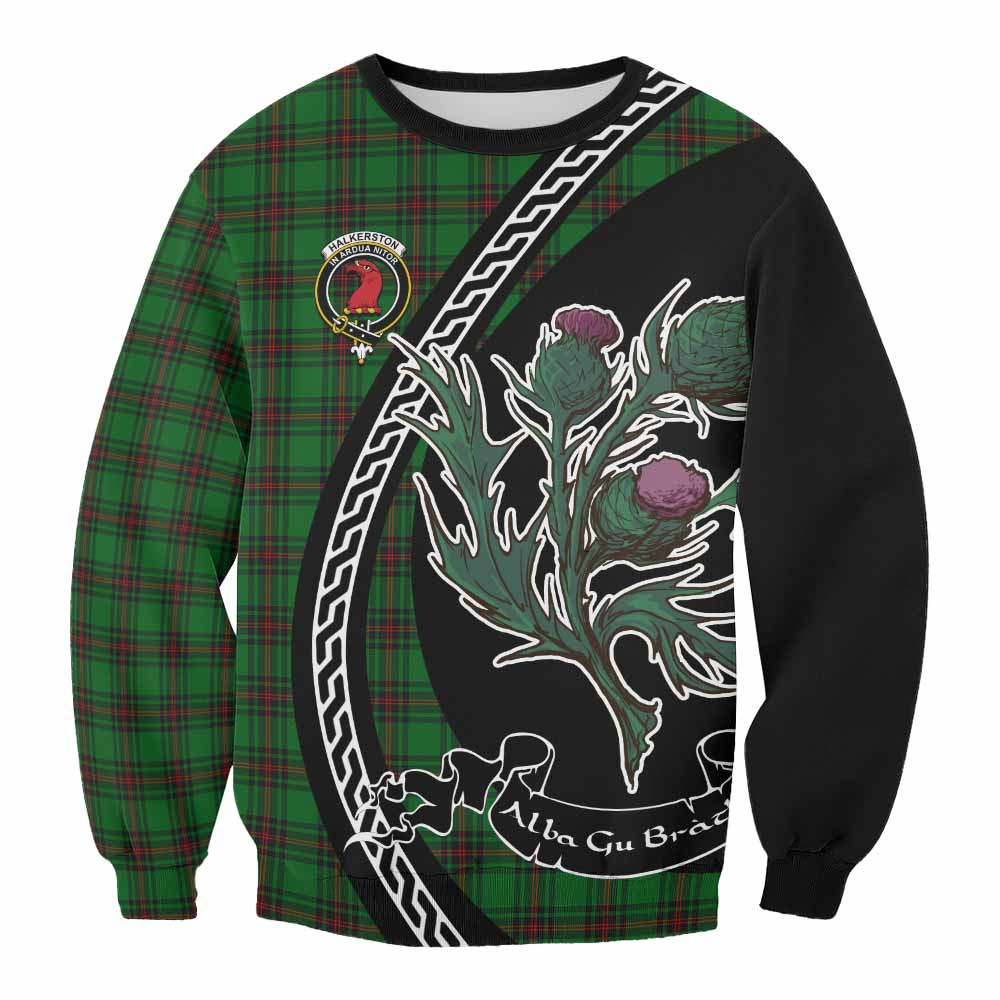 ScotsTee Shop Halkerston Family Crest Tartan Sweatshirt Alba Thistle Inspired