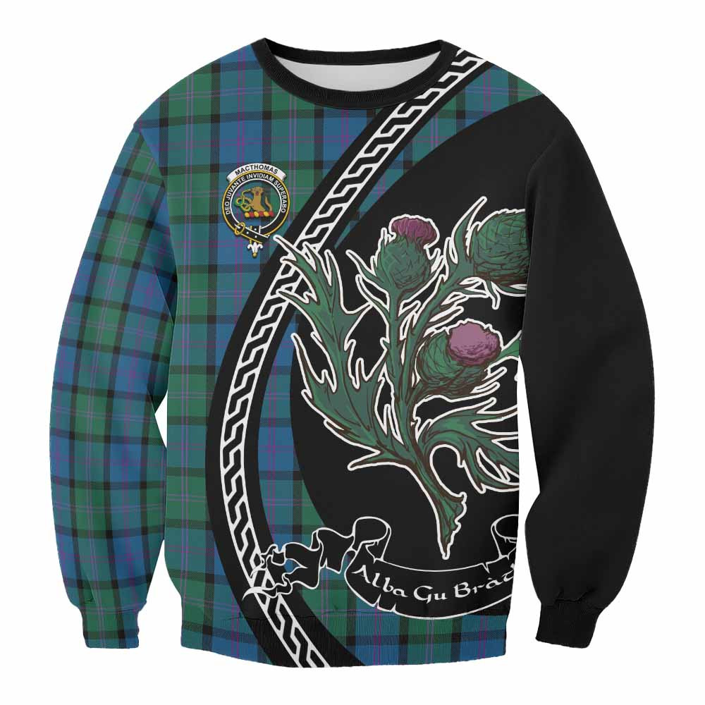 ScotsTee Shop MacThomas (McThomas) Family Crest Tartan Sweatshirt Alba Thistle Inspired