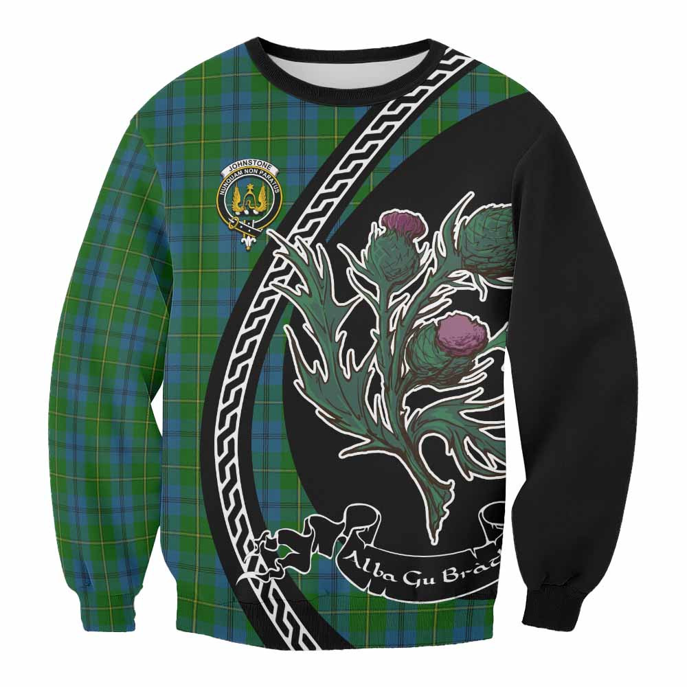 ScotsTee Shop Johnstone (Johnston) Family Crest Tartan Sweatshirt Alba Thistle Inspired