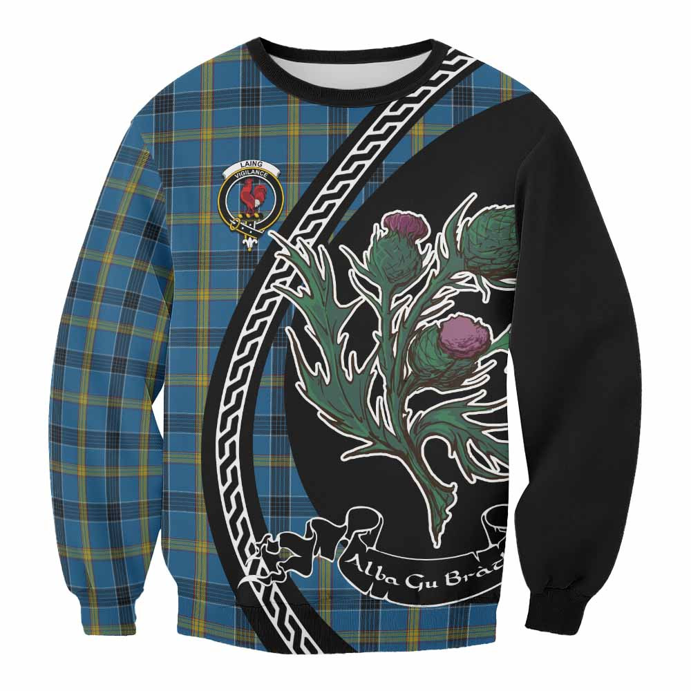 ScotsTee Shop Laing Family Crest Tartan Sweatshirt Alba Thistle Inspired