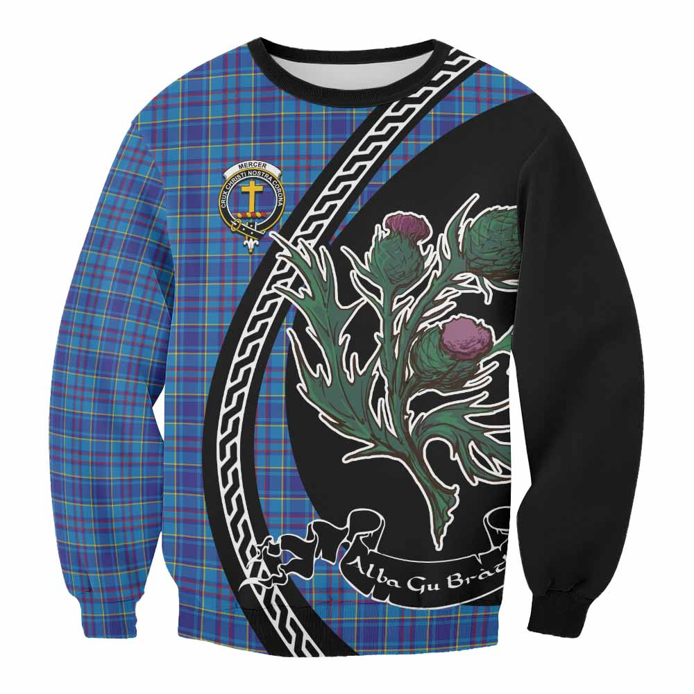 ScotsTee Shop Mercer Family Crest Tartan Sweatshirt Alba Thistle Inspired